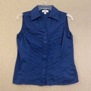 Dressbarn Top Women's Small Dark Blue Button Up Sleeveless